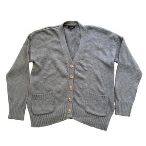 Quince Womens Chunky Cardigan Medium Gray Organic Cotton Linen Relaxed Pockets
